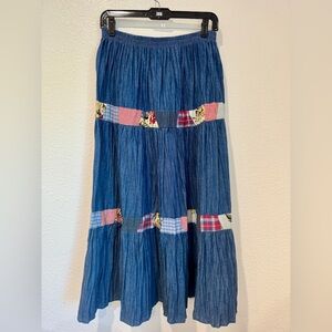Vintage Koret City Blues Denim Chambray Maxi Skirt Patchwork Plaid Country M